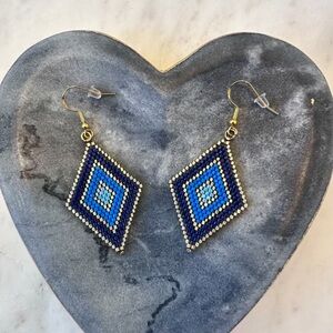 Blue Seed Bead Earrings Handwoven Beaded Earrings Gift for Her